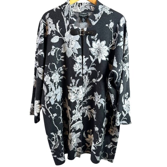 Cynthia Rowley Cardigan Sweater Black Floral Jacquard Viscose Blend Size 3X - Picture 3 of 7